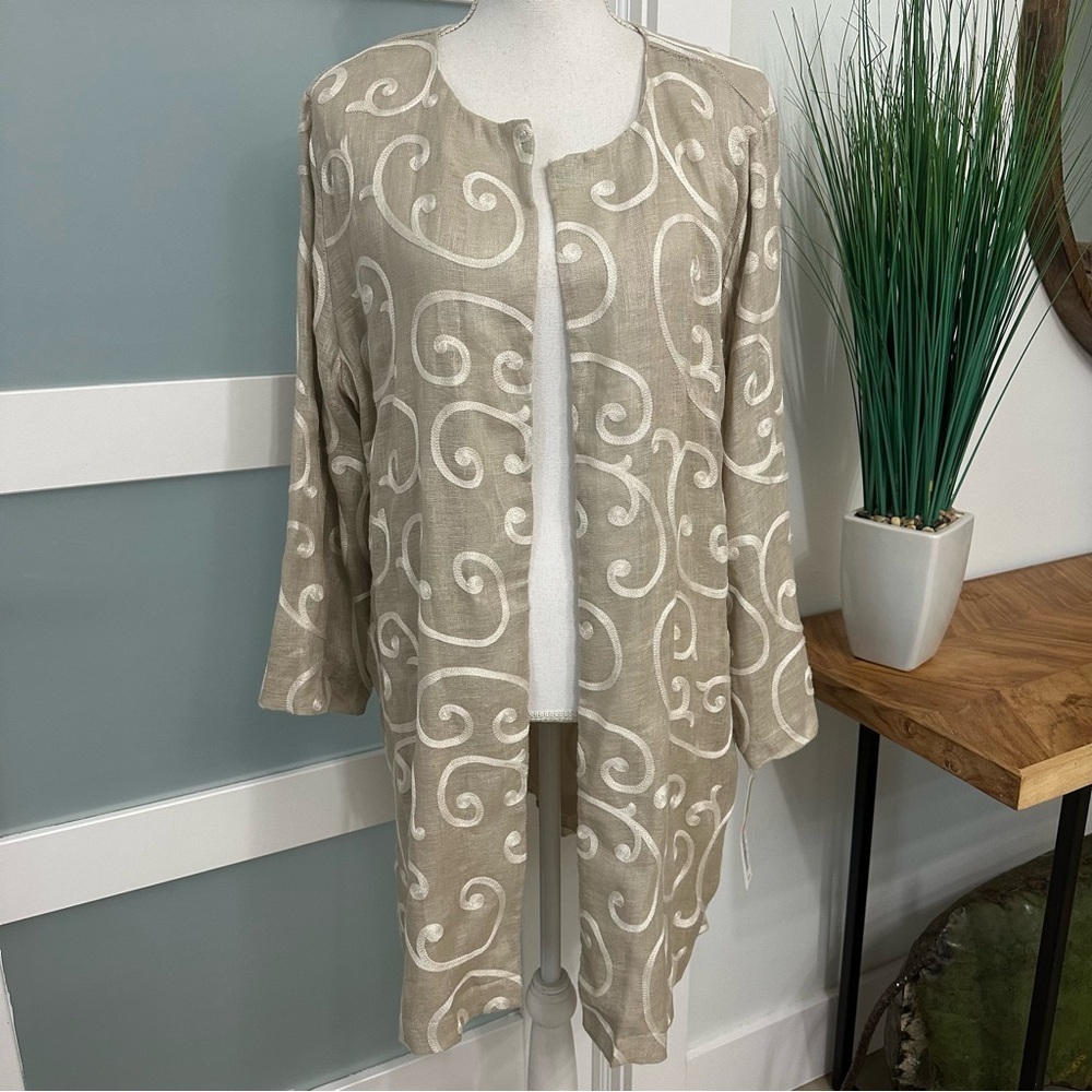 Sigrid Olsen Signature 100% Linen Open Duster Cardigan Beige Swirl XL NWT READ